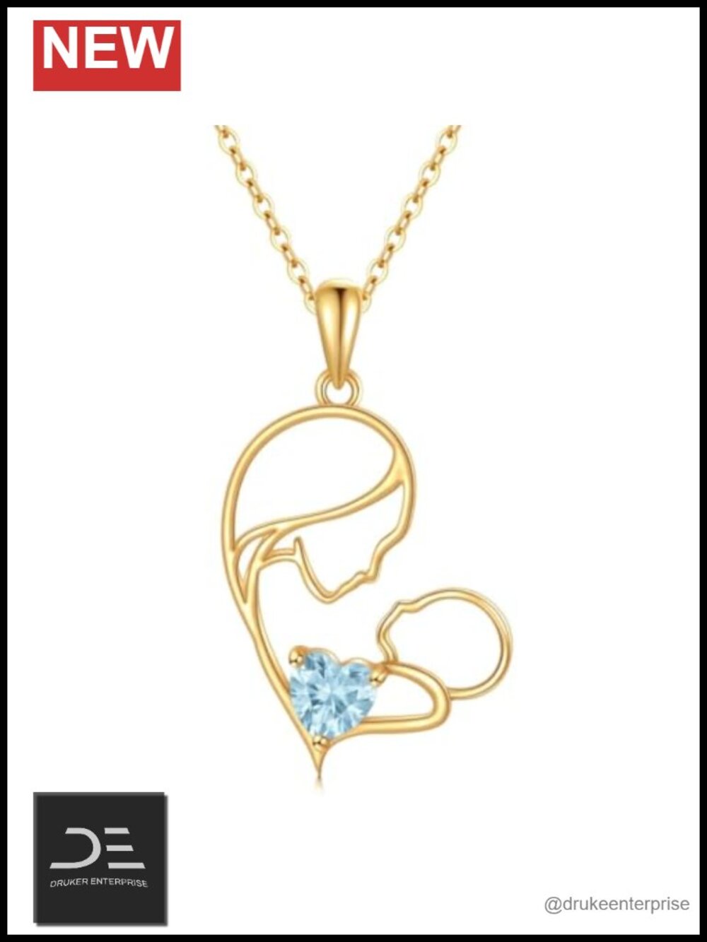 14K Gold Plated Birthstone Mother Necklace Pendant - Stainless Steel Chain